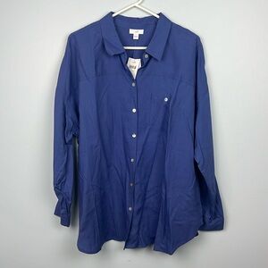 J Jill NWT oversized XL blue mother of pearl button down